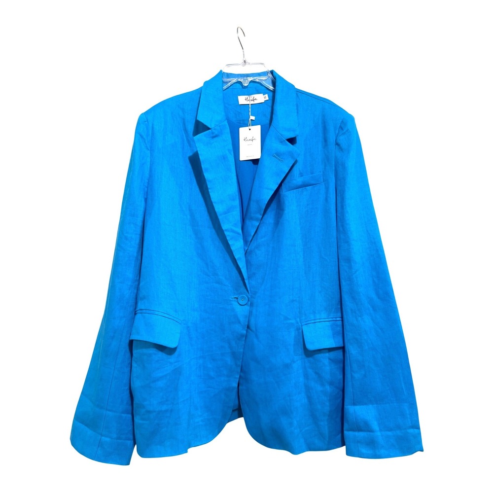 Hanifa Resort Blue 100% Linen Blazer Jacket NWT XL‎ Women Cerulean Single Button